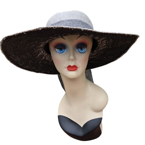 Gray Distressed Wide Brim Sun Hat UPF 50 Linen Bow Coastal Chic main image 10